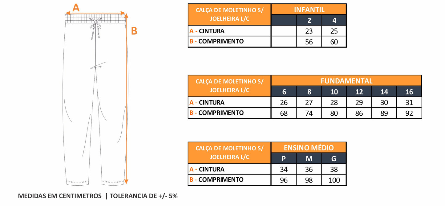 CALÇA DE MOLETINHO SEM JOELHEIRA L/C