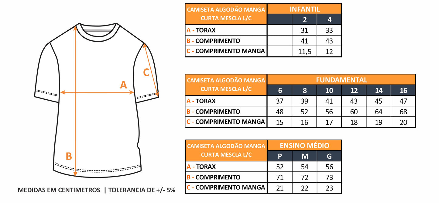 CAMISETA ALGODÃO MANGA CURTA MESCLA  L/C
